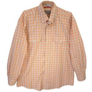 Orvis Shirt Mens L Orange Plaid Trout Bum Performance Long Sleeve Outdoor Hiking